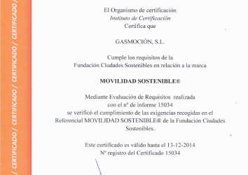 Gasmocion S.L. certificada como empresa de Movilidad Sostenible